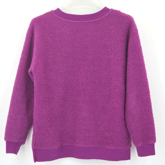 LOFT Sweatshirt Womens Size XS  Purple Crewneck Fuzzy Fleece Faux Sherpa Fall - Picture 2 of 6